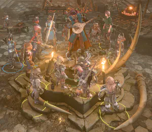 Screenshot of a Bard performing for Goblins in Baldur's Gate III.